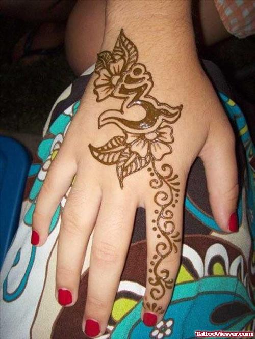 Henna Flower Tattoo On Right Hand