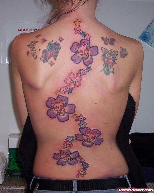 Girl Back Body Flower Tattoos