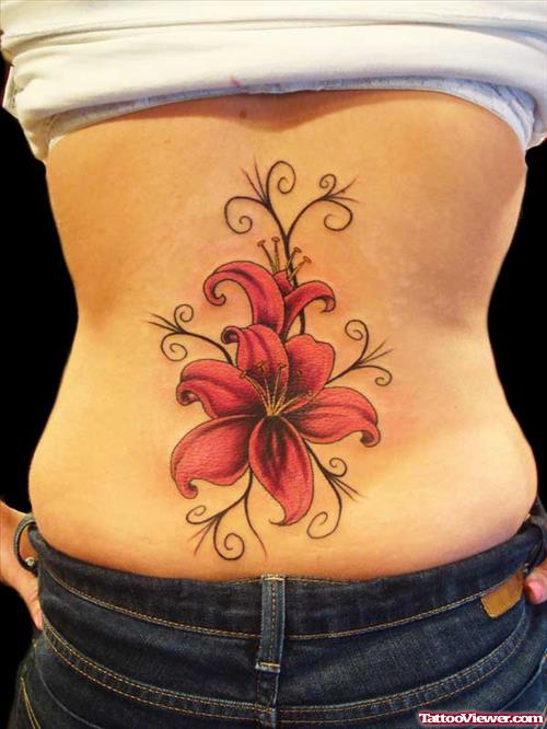 Cute Lily Flower Tattoo On Lowerback