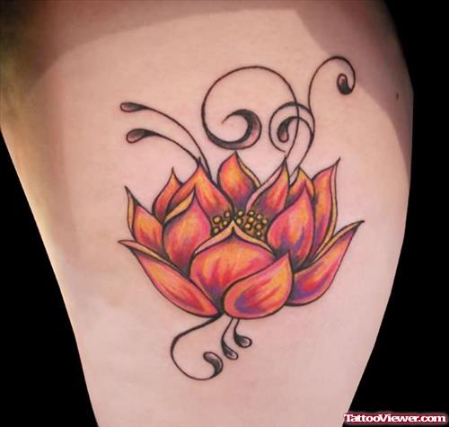 Color Lotus Flower Tattoo On Back