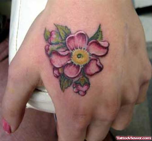 Beautiful Flower Tattoo On Left Hand
