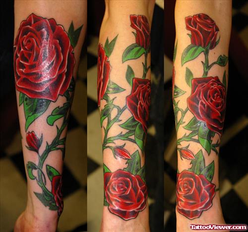 Red Rose Flowers Tattoo On Sleeve