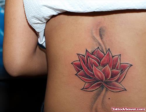 Red Lotus Flower Tattoo On Back