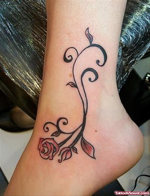 Red Flower Tattoo On Ankle