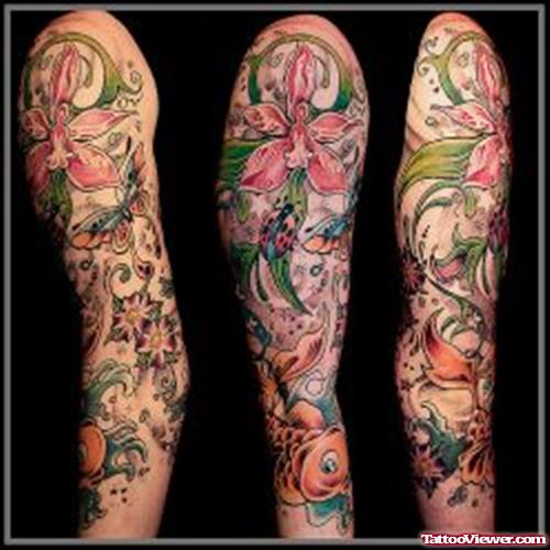 Colored Sleeve Flower Tattoo