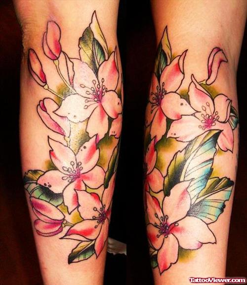 Awesome Red Flower Tattoos On Arm