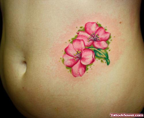Pink Flowers Tattoos On Hip