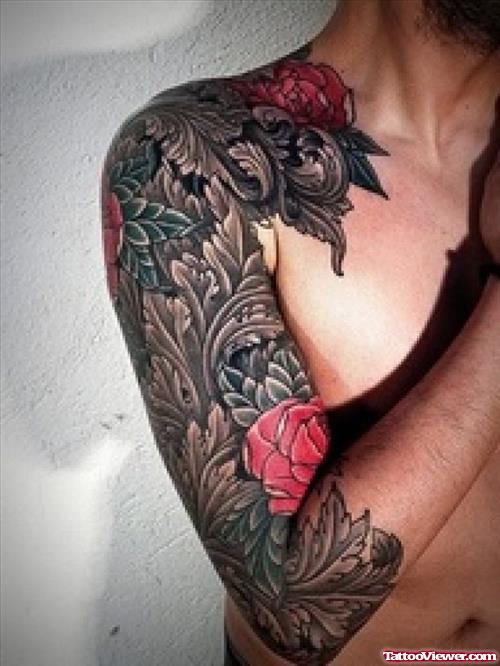 Flowers Tattoos On Right Sleeve