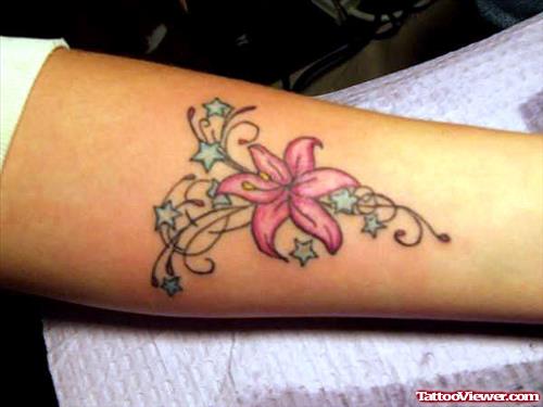 Stars and Flower Tattoo On Leg