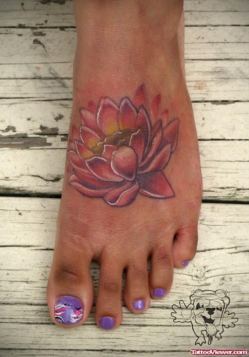 Girl Left Foot Flower Tattoo