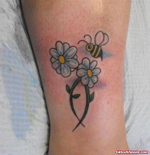 Flying Bumblebee And Flower Tattoos