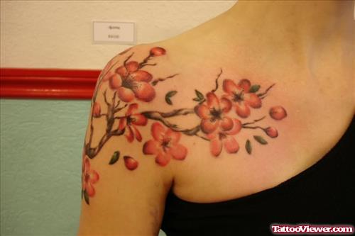 Cherry Blossoms Tattoo On Shoulder