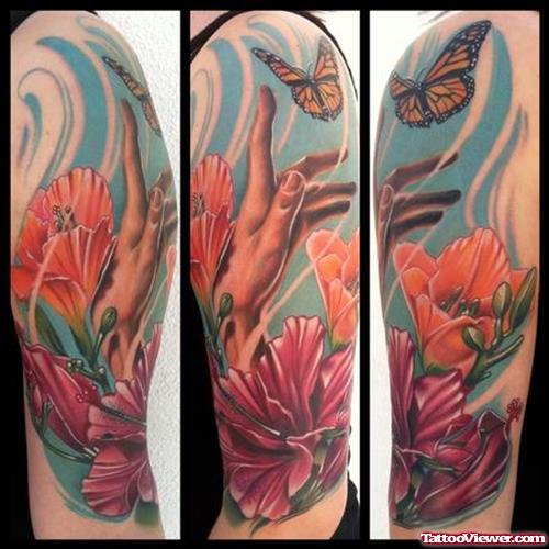 Brent Olson Flowers Tattoo With Butterfy And Hand