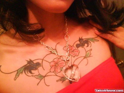 Flower Tattoos On Girl Chest