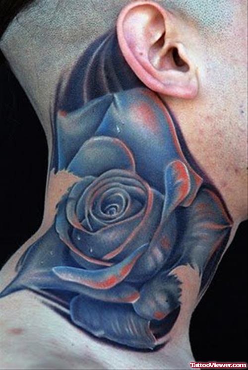 Dark Flower Tattoo On Side Neck