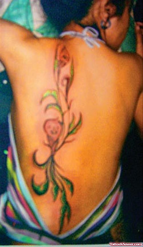Hawaiian Flower Tattoo On Girl Back