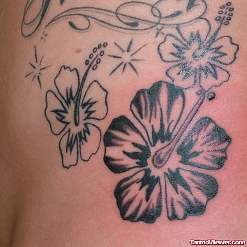 Grey Ink Flower Tattoos On Side