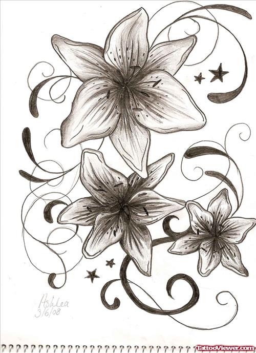 Grey Flowers Tattoos Designs