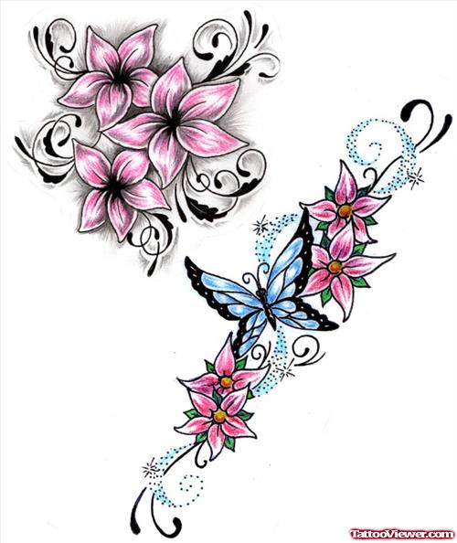 Butterfly And Vine Flowers Tattoos Designs