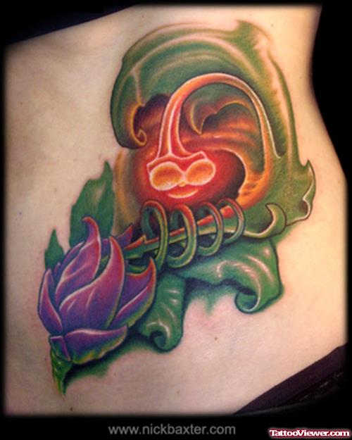 Awesome Colored Flowers Tattoos On Hip