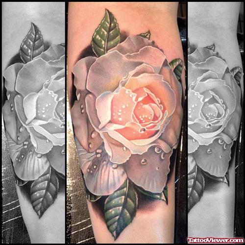 White Rose Flower Tattoo On Arm