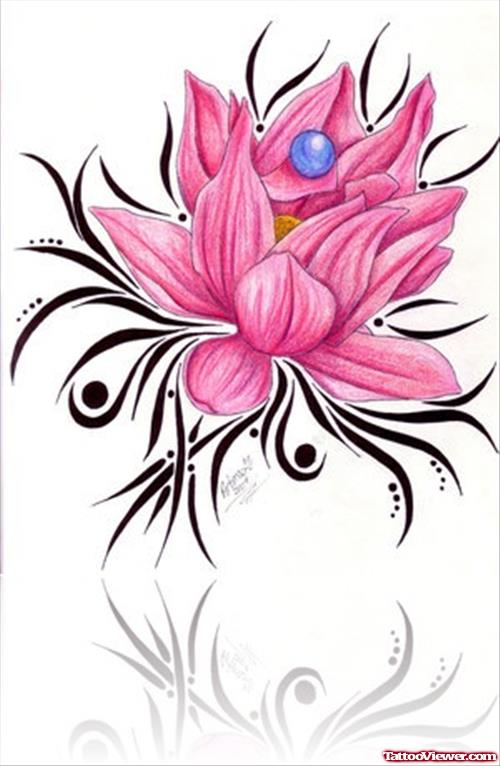 Tribal And Pink Flower Tattoo Design