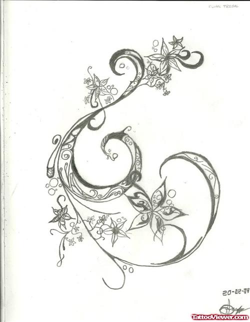 Swirl And Flower Tattoo Design