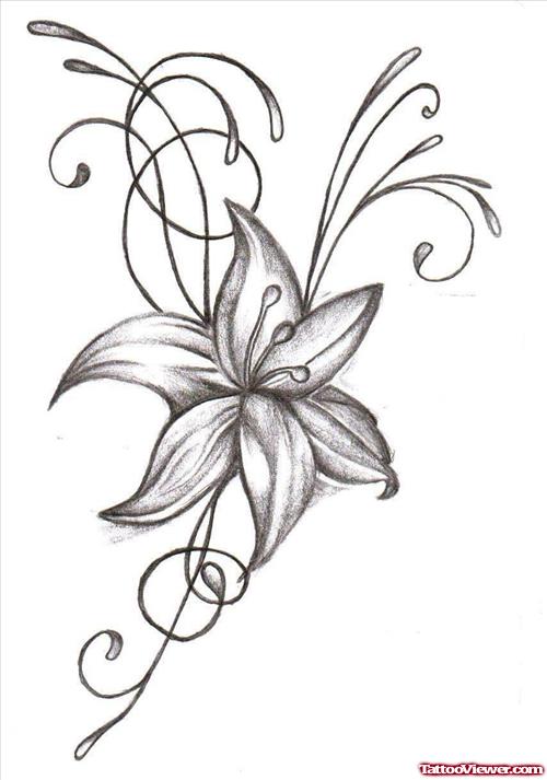 Latest Grey Ink Flower Tattoo Design