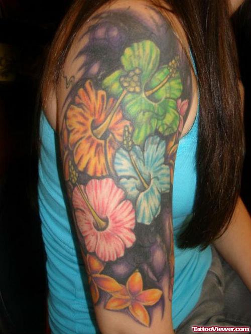 Girl Right Half Sleeve Flower Tattoo