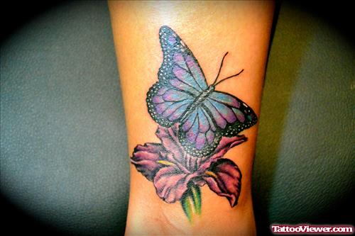 Butterfly and Flower Tattoo On Leg