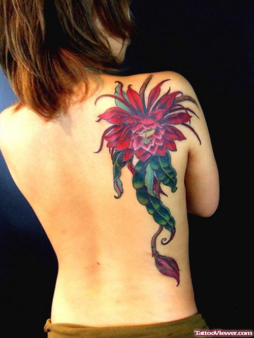 Right Back Shoulder Flower Tattoo For Girls