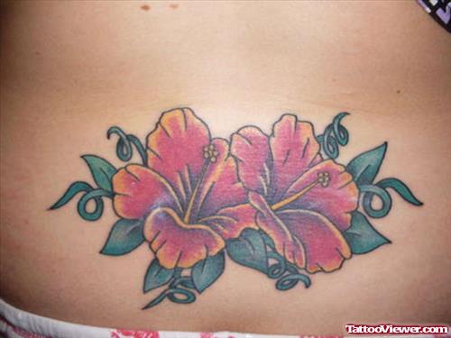 Hibiscus Flowers Tattoo On Lowerback