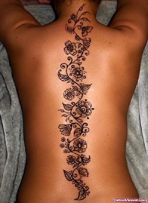 Henna Flower Tattoos On Back Body