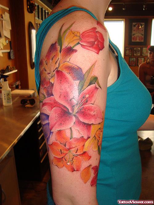 Girl Right Half Sleeve Flower Tattoos