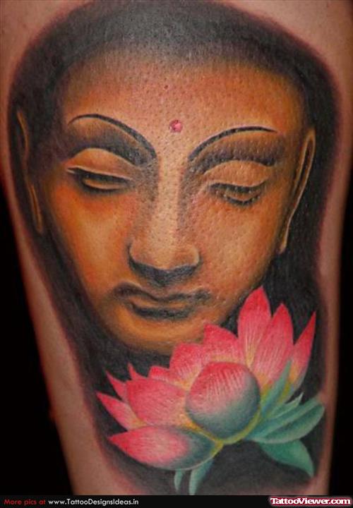 Buddha Head And Lotus Flower Tattoo