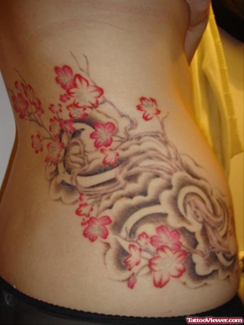 Amazing Cherry Blossom Flowers Tree Tattoo On Side Rib