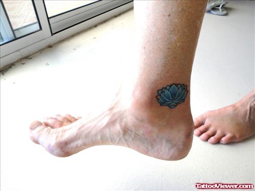 Blue Lotus Flower Tattoo On Ankle