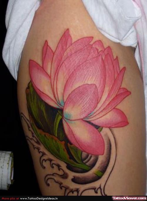 Attractive Pink Lotus Flower Tattoo