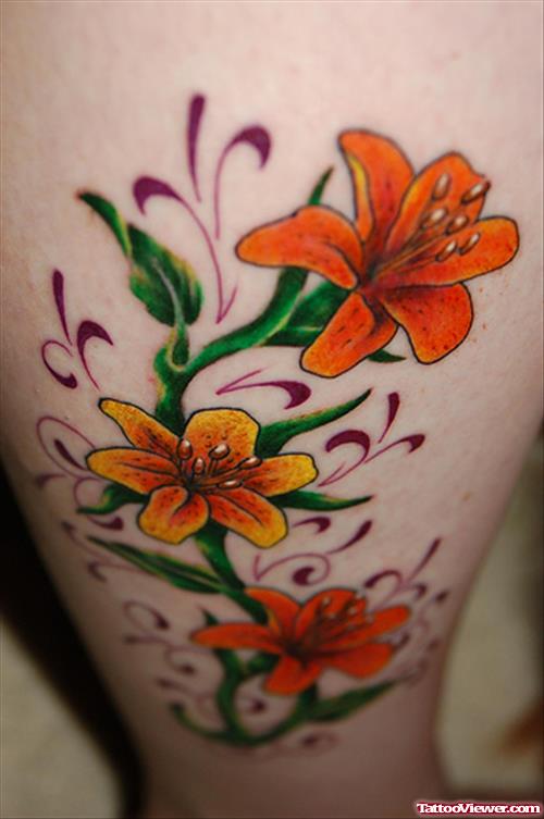 Hawaiian Flower Tattoos On Leg