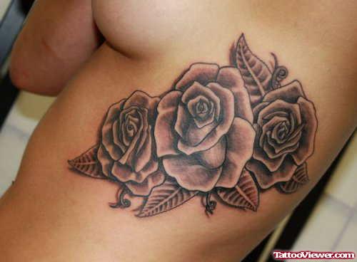 Grey Rose Flowers Tattoos On Side Rib