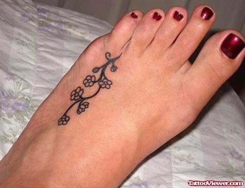 Girl Left Foot Flower Tattoos