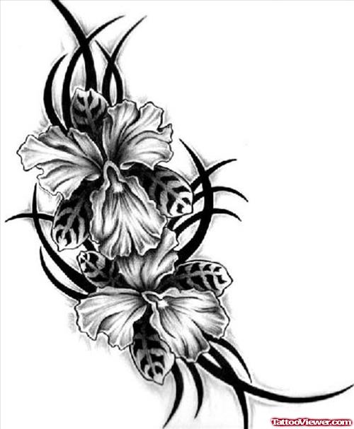 Black Tribal and Flower Tattoos Design
