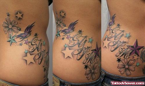 Butterfly Star And Flower Tattoo On Side