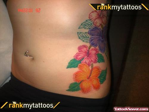 Attractive Hibiscus Flowers Tattoos On Rib Side