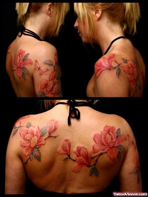 Amazing Flower Tattoos On Upperback