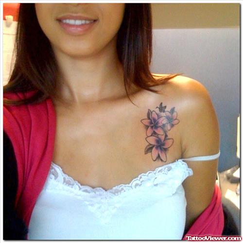 Grey Flowers Tattoos On Collarbone