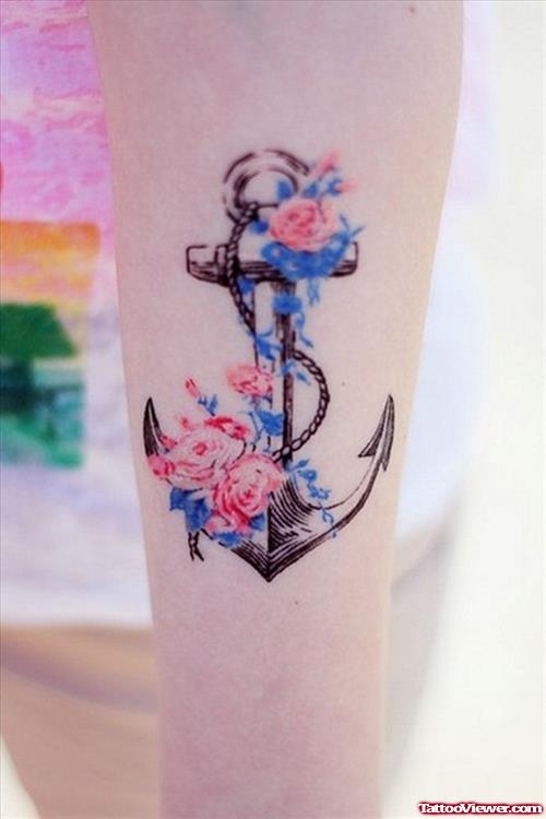 Anchor and Flower Tattoos