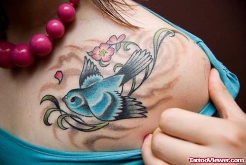 Flower And Paradise Bird Tattoo