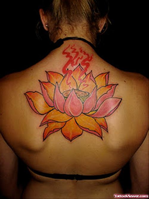 Big Lotus Flower Tattoo On Back