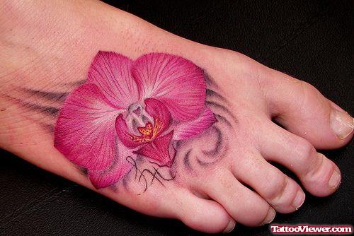 Pink Flower Tattoo On foot